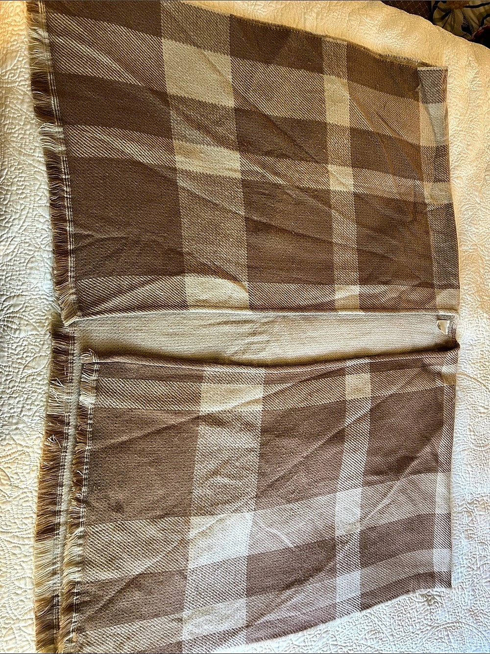 Plaid Shawl in Brown & Cream Like New